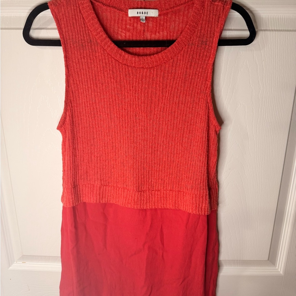 Ro & De Red Ribbed Tank Top with Solid Hem